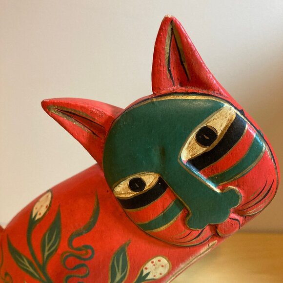 Laurel Burch Inspired Orange, Green, Gold Cat and Kitten - Picture 2 of 6